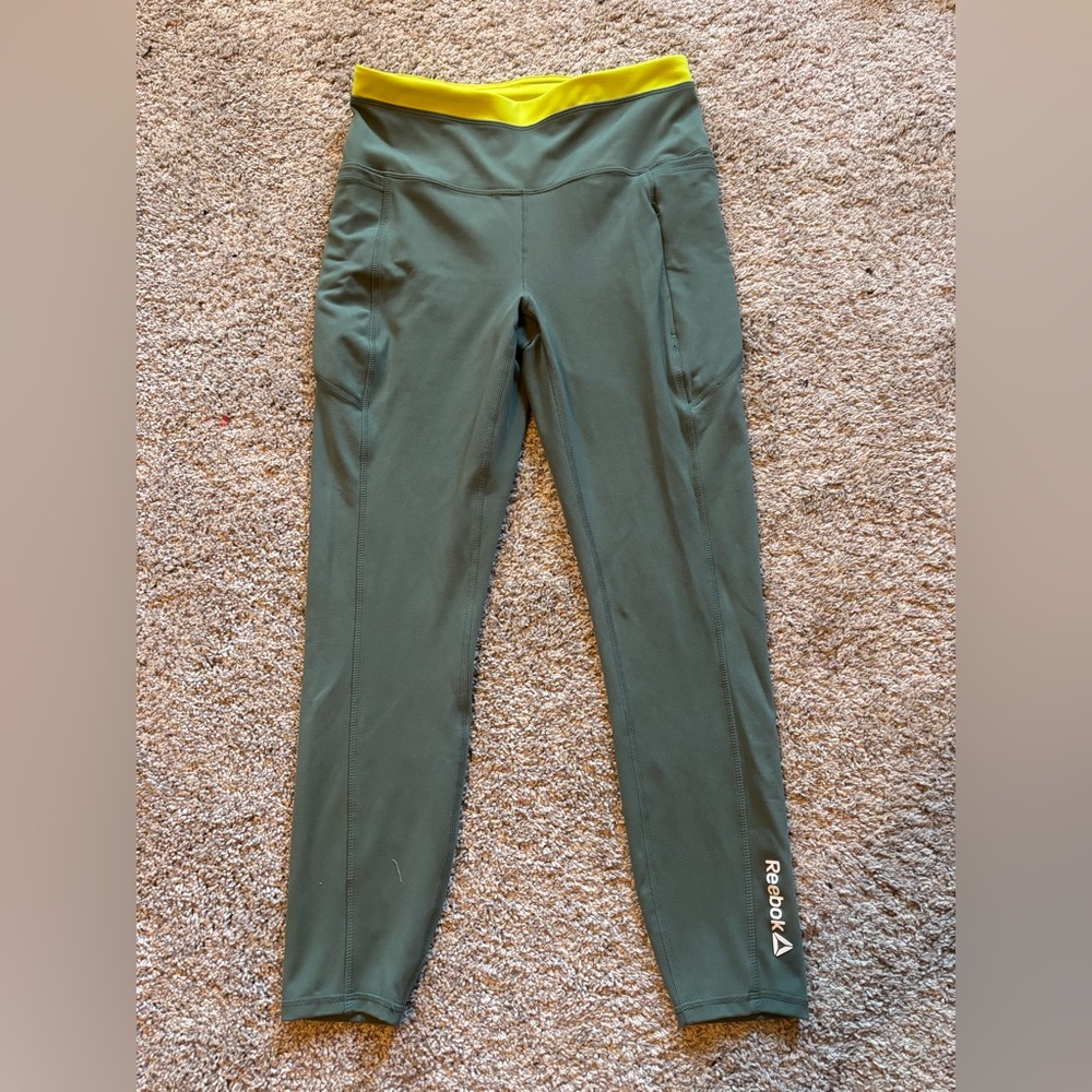 Reebok Two Tone Green Workout Leggings in Size Medium